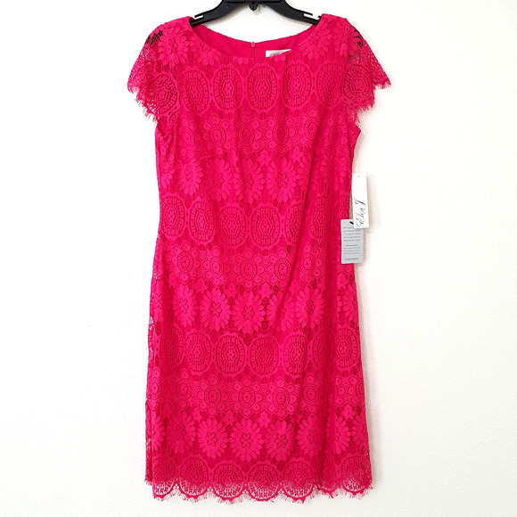 Eliza J Dresses & Skirts - NWT Eliza J Fuchsia Pink Scalloped Lace Cap Sleeve Dress Women's Size 10